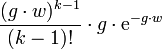 \frac{(g \cdot w)^{k-1}}{(k-1)!} \cdot g \cdot \mathrm{e}^{-g  \cdot w}