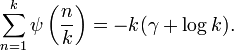 \sum_{n=1}^k \psi \left(\frac{n}{k}\right)
 =-k(\gamma+\log k).