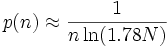  p(n) \approx \frac{1}{n\ln(1.78 N)}