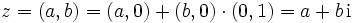 z = (a,b) = (a,0)+(b,0)\cdot (0,1) = a + b\,\mathrm{i}