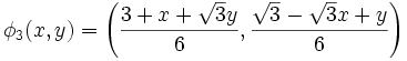 \phi_3(x,y)=\left(\frac{3+x+\sqrt3 y}6,\frac{\sqrt3-\sqrt3 x+y}6\right)