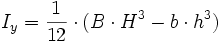 I_{y} = \frac{1}{12} \cdot (B \cdot H^3 - b \cdot h^3) 