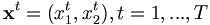 \mathbf{x}^t = (x_1^t, x_2^t), t = 1,...,T