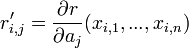 \, r'_{i,j} = \frac{\part r}{\part a_j}(x_{i,1}, ..., x_{i,n}) 