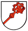 Das Wappen von Oberberken zeigt einen in silbernen (Weißen) Schild auf dem ein Abtsstab mit nach unten zeigender Krümme liegt.