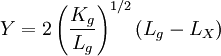  Y = 2\left(\frac {{K_g}} {{L_g}}\right)^{1/2} \left({L_g}-{L_X}\right)