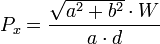 P_x = \frac{\sqrt{a^2 + b^2} \cdot W}{a \cdot d}