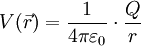  V(\vec{r}) = \frac{1}{4\pi\varepsilon_0}\cdot\frac{Q}{r} 