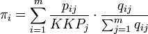 \pi_i = \sum_{i=1}^m \frac{p_{ij}}{KKP_j} \cdot \frac{q_{ij}}{\sum_{j=1}^m q_{ij}}