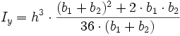 I_y = h^3 \cdot \frac {(b_1 + b_2)^2 + 2 \cdot b_1 \cdot b_2}{36 \cdot (b_1 + b_2)}