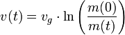 v(t) = v_g \cdot \ln\left(\frac{m(0)}{m(t)}\right)