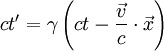 ct' = \gamma \left(ct - \frac{\vec{v}}{c}\cdot\vec{x}\right)