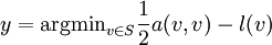 y = \text{argmin}_{v \in S} \frac{1}{2}a(v,v) - l(v)