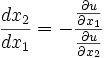 \frac{dx_2}{dx_1}=-\frac{\frac{\partial u}{\partial x_1}}{\frac{\partial u}{\partial x_2}}