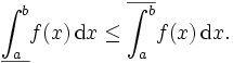 \underline{\int_a^b}f(x)\,\mathrm dx\leq\overline{\int_a^b}f(x)\,\mathrm dx.