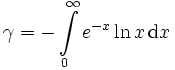\gamma = -\int\limits_0^\infty e^{-x}\ln x\, \mathrm{d}x