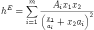 h^E=\sum_{i=1}^m {\frac{A_ix_1x_2}{\left(\frac{x_1}{a_i}+x_2a_i\right)^2} } 