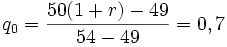 q_0=\frac{50 (1+r)-49}{54-49}=0,7