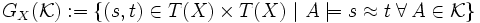 G_X(\mathcal{K}) := \left\{ (s,t) \in T(X) \times T(X) ~|~ A \models s \approx t \; \forall \, A \in \mathcal{K} \right\}