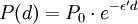 P(d) = P_0 \cdot e^{-\epsilon'd}