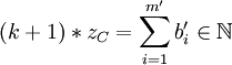 (k+1)*z_C=\sum\limits_{i=1}^{m'}b_i'\in\mathbb N