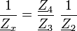 \frac{1}{\underline Z_x} =\frac{\underline Z_4 }{\underline Z_3 }\ \frac{1}{\underline Z_2}