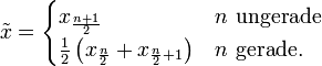 \tilde x =\begin{cases}
  x_\frac{n+1}{2}                                    &amp;amp;amp; n\text{ ungerade}\\
  \frac 12\left(x_{\frac n2} + x_{\frac n2+1}\right) &amp;amp;amp; n \text{ gerade.}
\end{cases}
