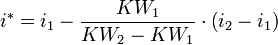 i^*=i_1 - \frac{KW_1}{KW_2 - KW_1} \cdot \left( i_2 - i_1 \right)