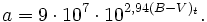 a = 9 \cdot 10^7 \cdot 10^{2,94 (B-V)_t}.