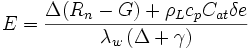 E=\frac{ \Delta (R_n-G) + \rho_L c_p C_{at} \delta e}{\lambda_w \left( \Delta + \gamma \right) }
