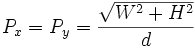 P_x = P_y = \frac{\sqrt{W^2 + H^2}}{d}