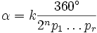 \alpha=k\frac{360^\circ}{2^np_1\dots p_r}