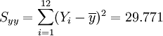 S_{yy}=\sum_{i=1}^{12} (Y_i-\overline{y})^2= 29.771