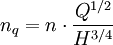 n_q = n \cdot \frac {Q^{1/2}}  {H^{3/4}} 