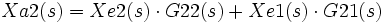 Xa2(s) = Xe2(s) \cdot G22(s) + Xe1(s) \cdot G21(s)\, 