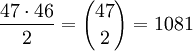  \frac{47 \cdot 46}{2} = {47 \choose 2} = 1081