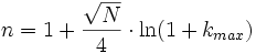  n=1+ \frac{\sqrt{N}}{4}\cdot\ln(1+k_{max}) 
